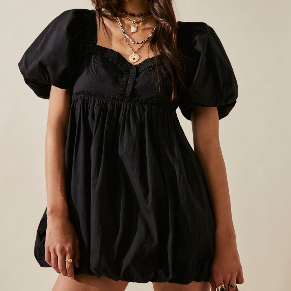 Free People Black Puff Sleeve Mini Dress